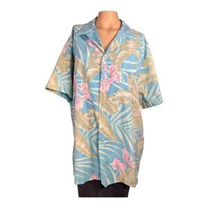 Vintage Kai Nani Made in Hawaii Blue Floral Aloha Shirt READ CONDITION